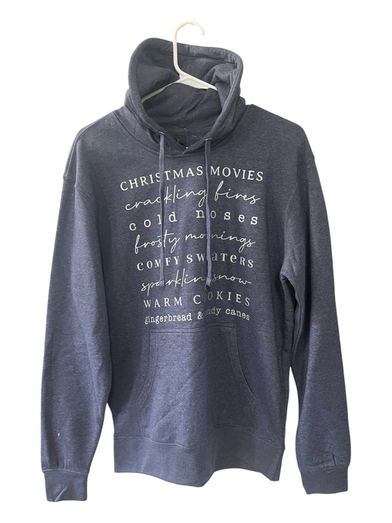 District Tops - District Heather Blue Christmas Hoodie Women Size S NWOT